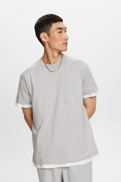 T-shirt girocollo dall’effetto a strati, 100% cotone