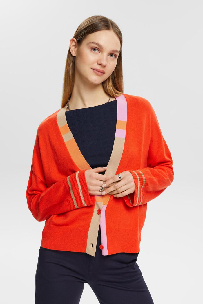 Cardigan con scollo a V, ORANGE RED, detail image number 0