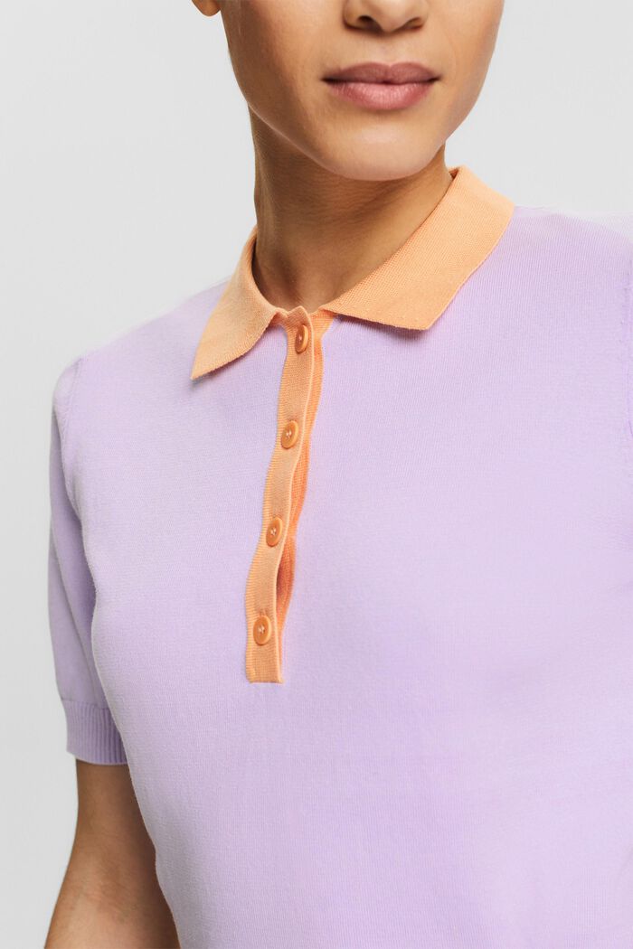 Pullover stile polo in misto cotone, LAVENDER, detail image number 2