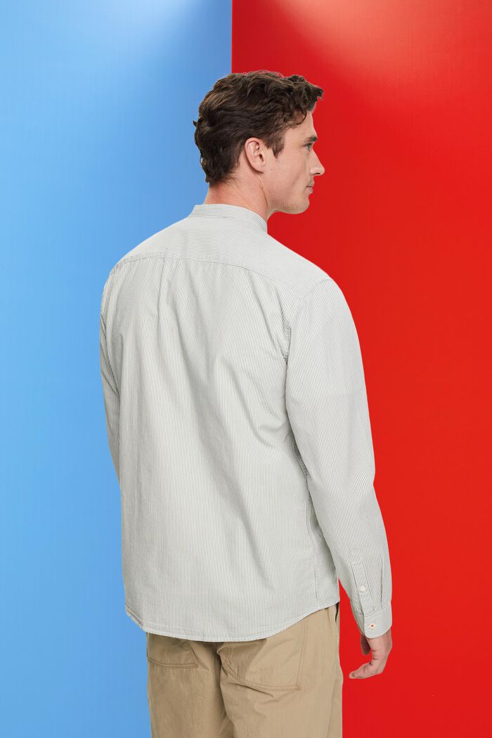 Camicia in cotone gessato con collo alla coreana, LIGHT KHAKI, detail image number 3