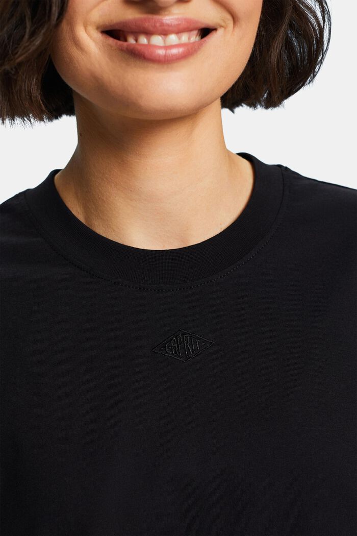 T-shirt in cotone Pima con logo ricamato, BLACK, detail image number 2
