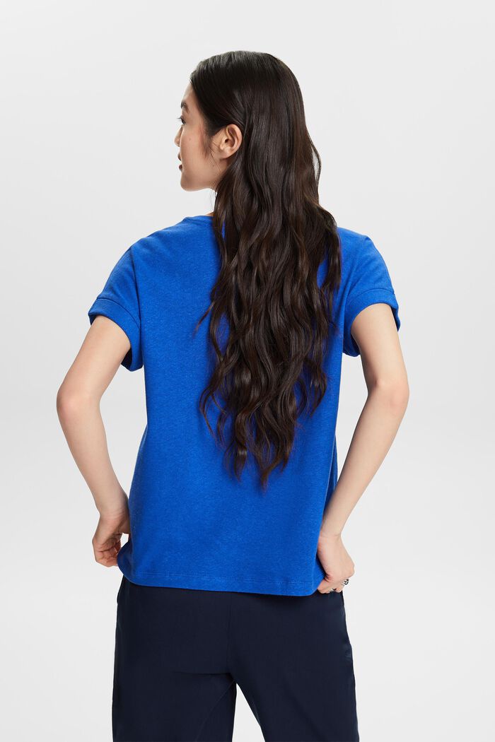 T-shirt con scollo a V in cotone e lino, BRIGHT BLUE, detail image number 2