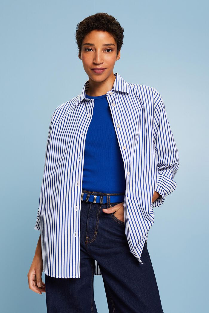 Camicia in popeline a righe, BRIGHT BLUE, detail image number 0