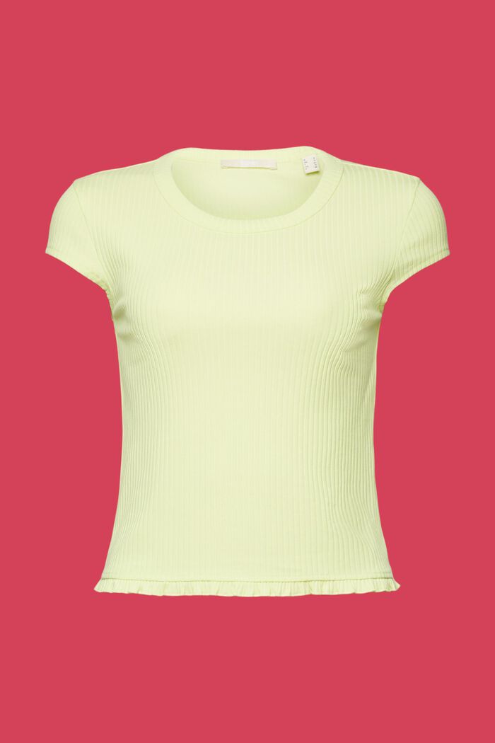 T-shirt a coste con orlo arricciato, LIME YELLOW, detail image number 6