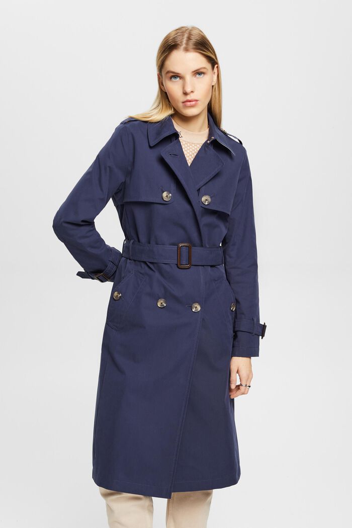 Trench a doppiopetto con cintura, NAVY, detail image number 0