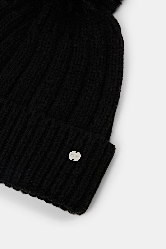 Berretto in maglia a coste, misto lana, BLACK, detail image number 1