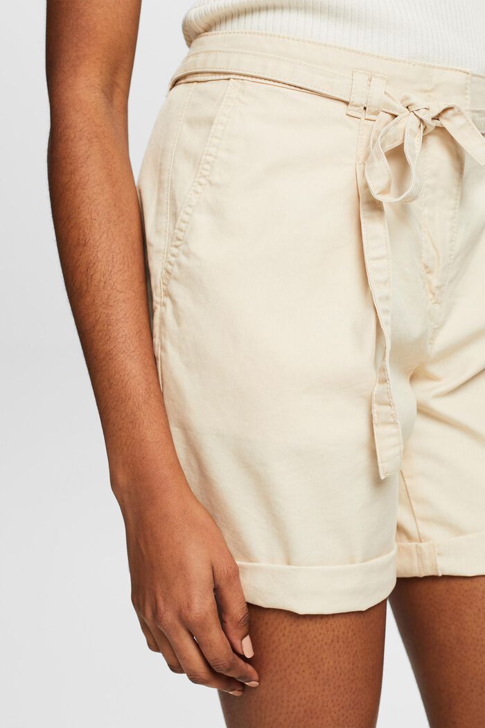 Shorts in twill con cintura, CREAM BEIGE, detail image number 3