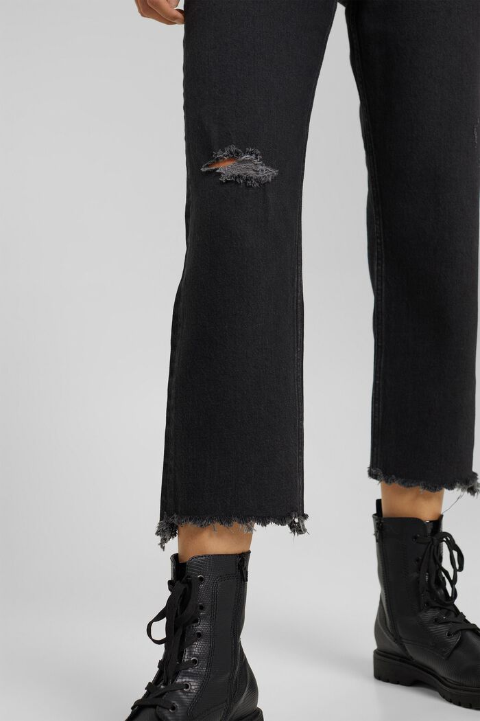 Jeans cropped dal look rovinato, cotone biologico, BLACK DARK WASHED, detail image number 5