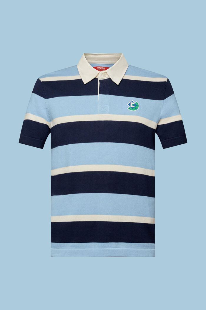 Maglietta polo in cotone con logo a righe, BRIGHT BLUE, detail image number 6