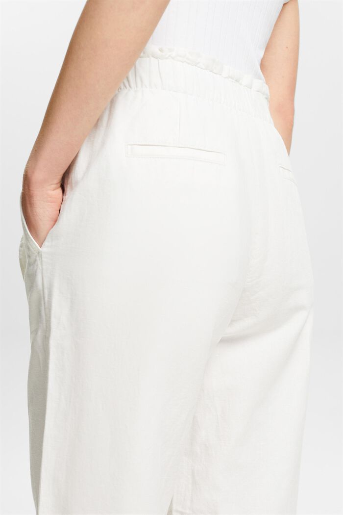 Pantaloni culotte cropped in lino e cotone, OFF WHITE, detail image number 4
