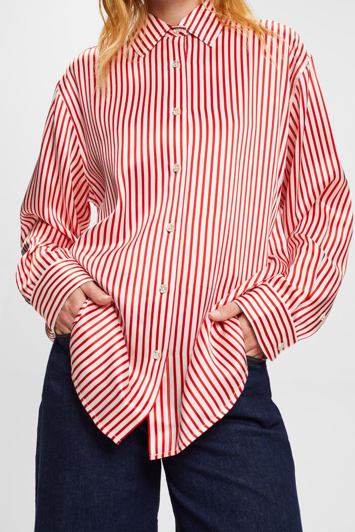Camicia a righe in sera charmeuse, DARK RED, detail image number 1