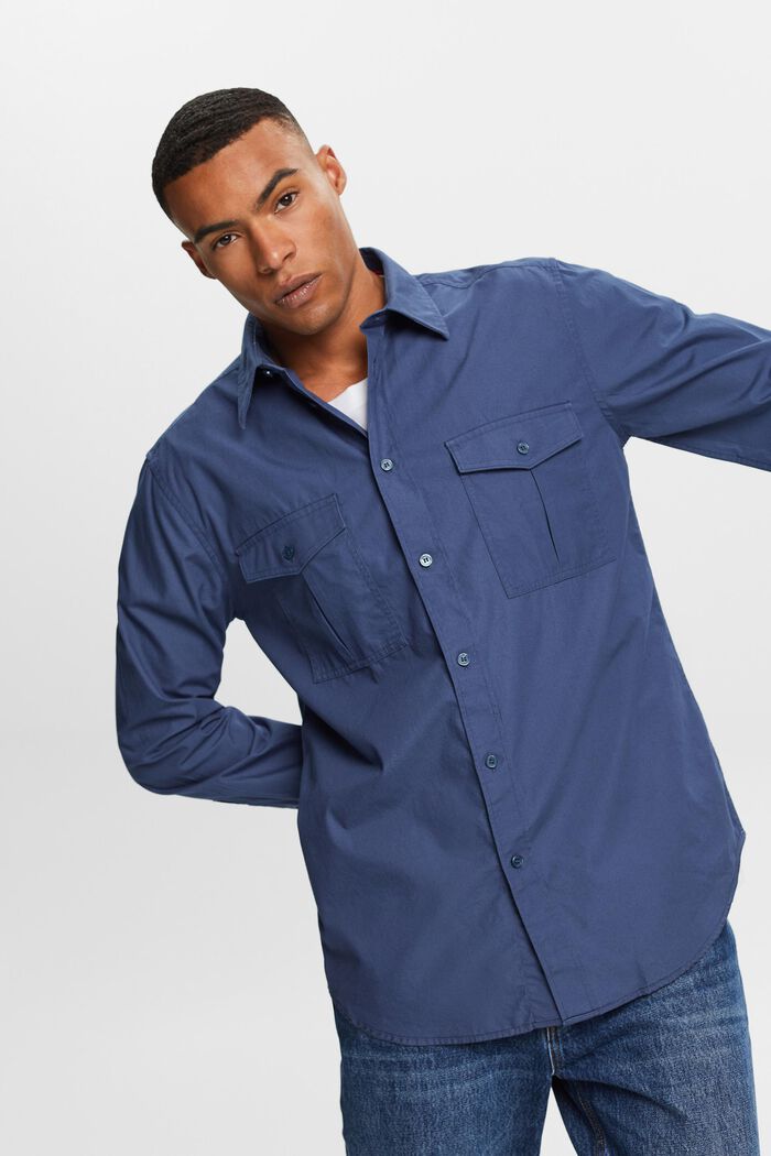 Camicia utility in cotone, GREY BLUE, detail image number 0