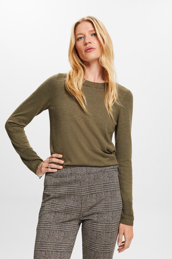 Pullover in maglia sottile, KHAKI GREEN, detail image number 0