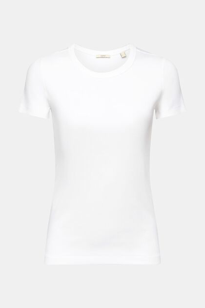 T-shirt a girocollo a coste, WHITE, overview