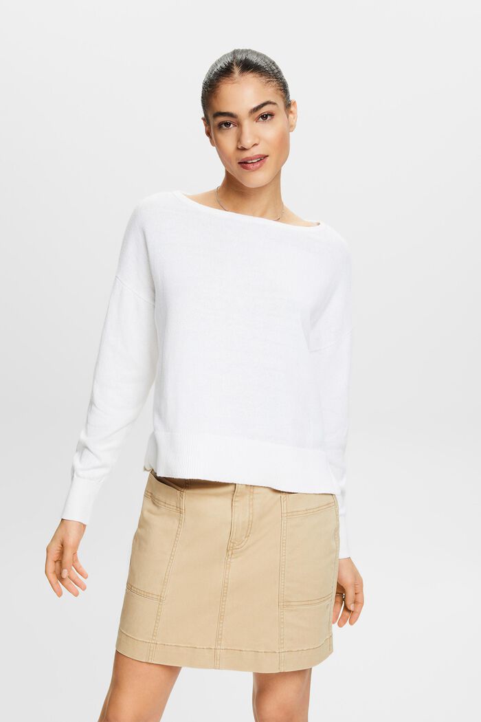 Pullover in cotone e lino, WHITE, detail image number 0