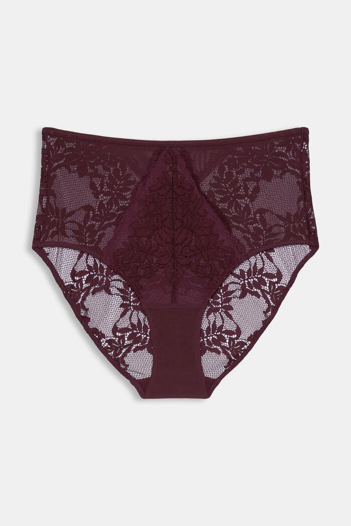 Slip a vita alta con pizzo, BORDEAUX RED, detail image number 1