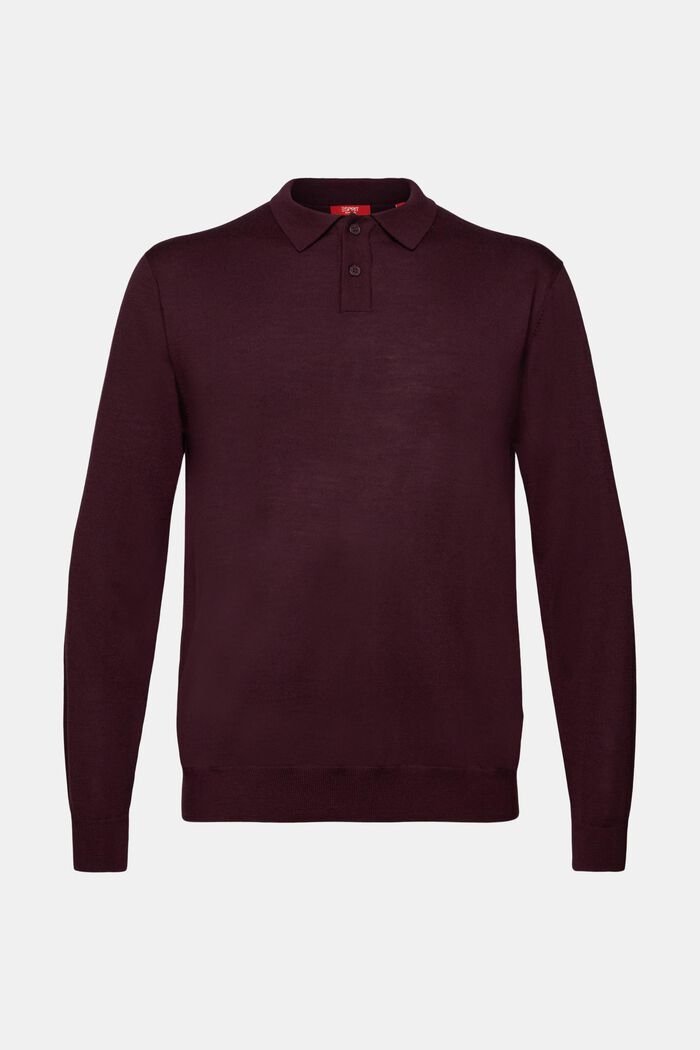 Pullover stile polo in lana, AUBERGINE, detail image number 5
