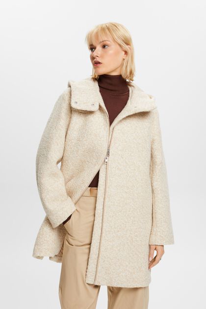 Cappotto con cappuccio in misto lana bouclé