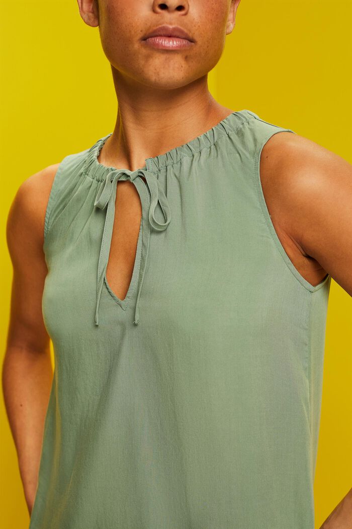 Blusa senza maniche con colletto elasticizzato, PALE KHAKI, detail image number 2
