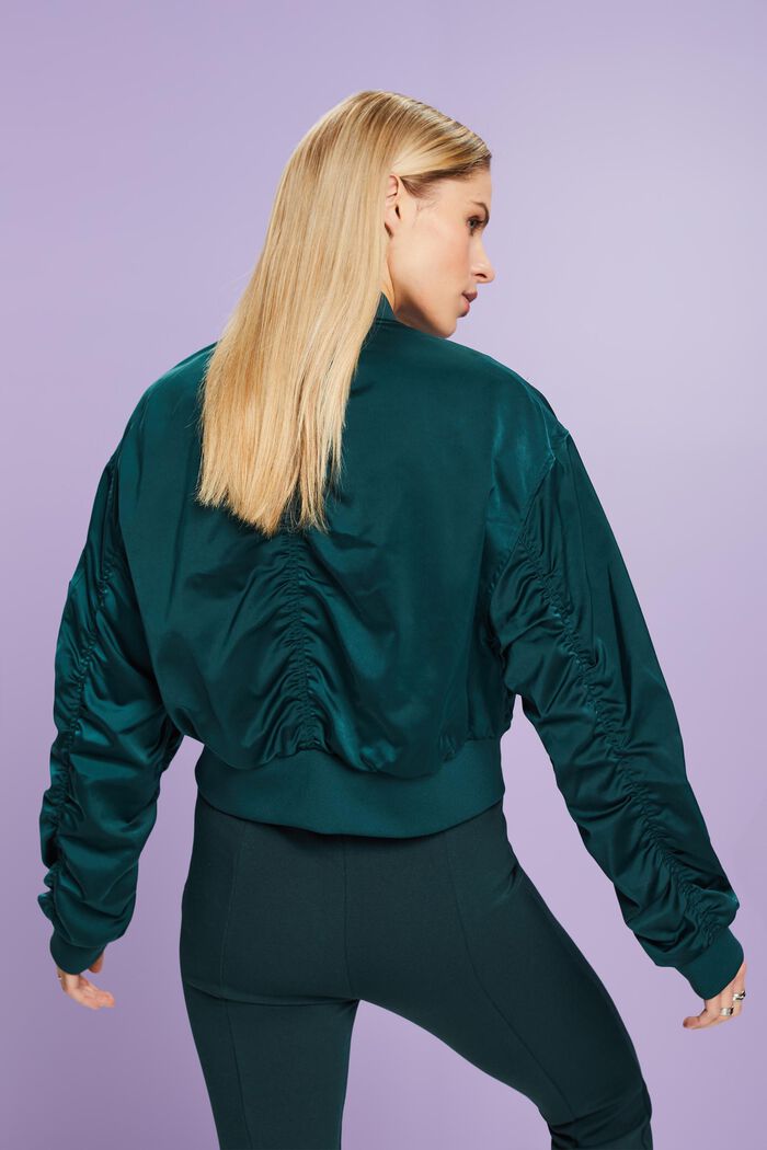 Giacca bomber cropped in raso, DARK TEAL GREEN, detail image number 2