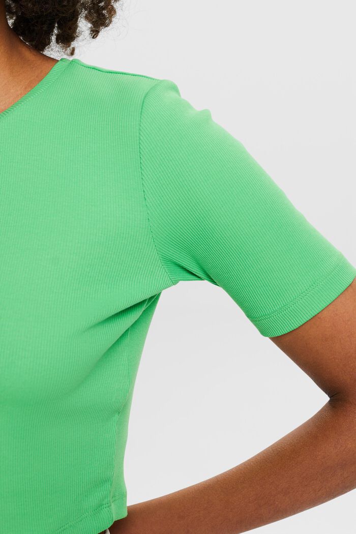T-shirt accorciata in cotone a coste, CITRUS GREEN, detail image number 2