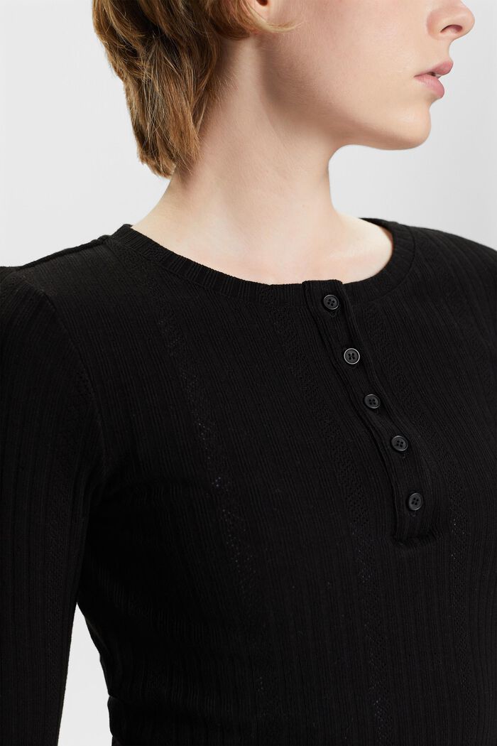 Camicia a coste in misto cotone, BLACK, detail image number 3
