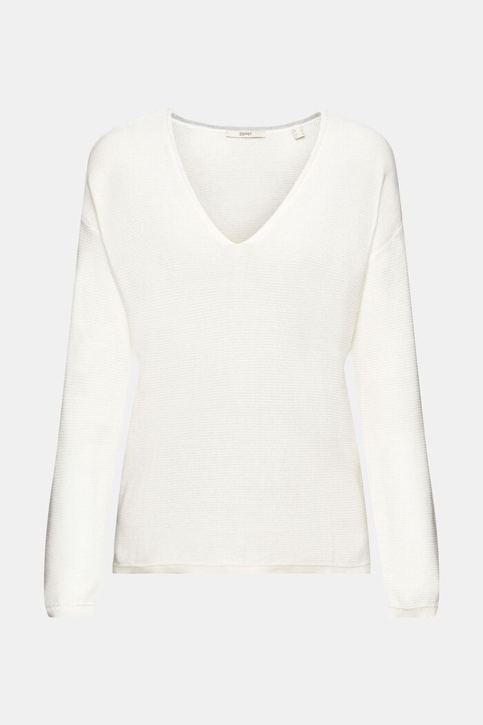 Pullover in maglia strutturata con scollo a V, OFF WHITE, detail image number 6
