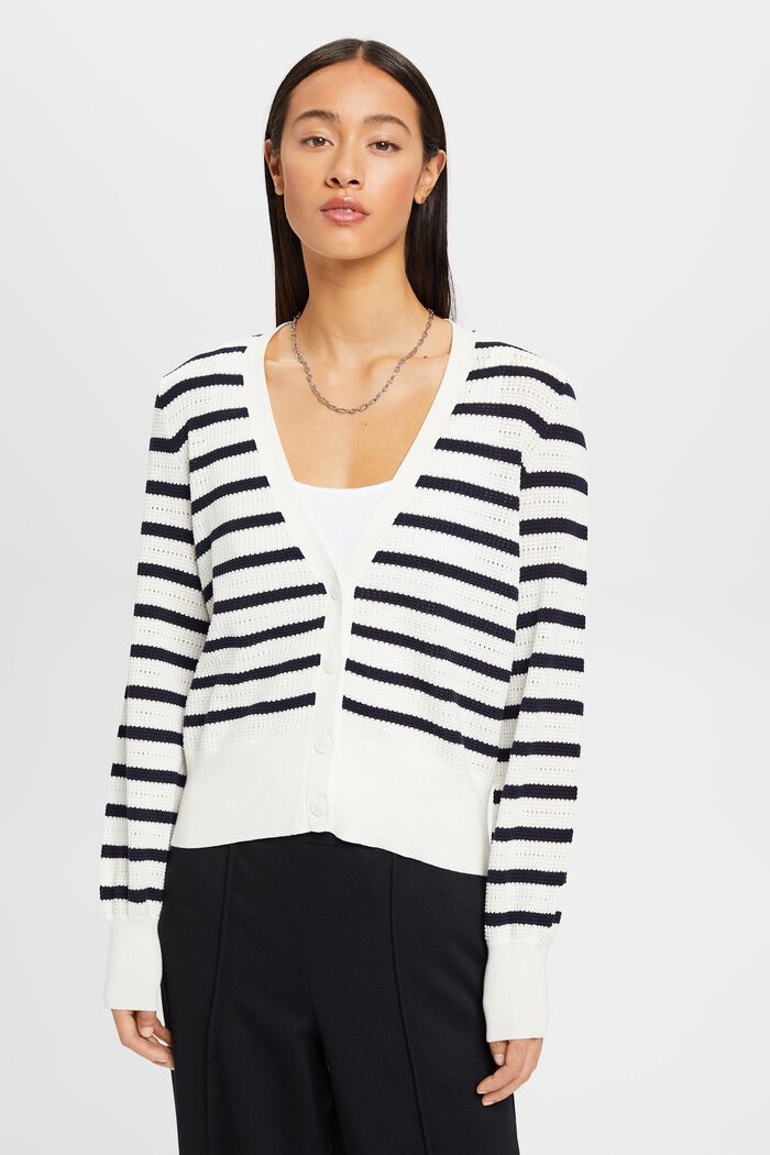 Cardigan pointelle a righe, OFF WHITE, detail image number 0