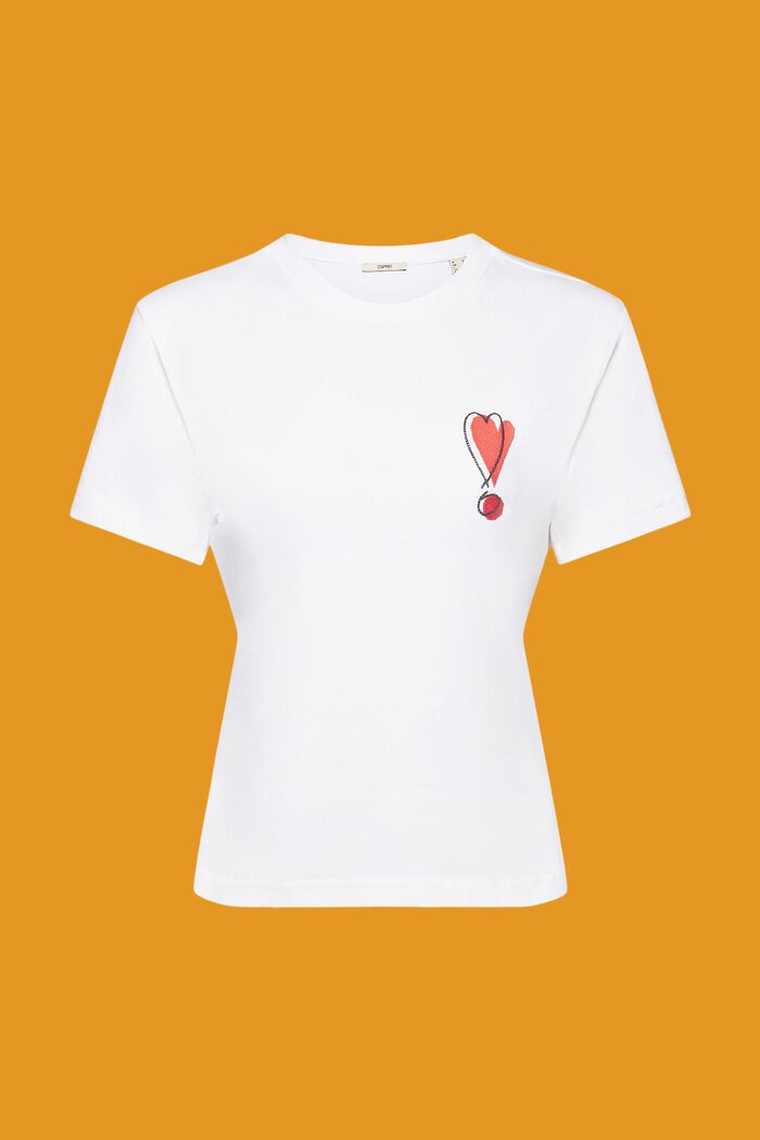 T-shirt in cotone con motivo a cuore ricamato, WHITE, detail image number 5