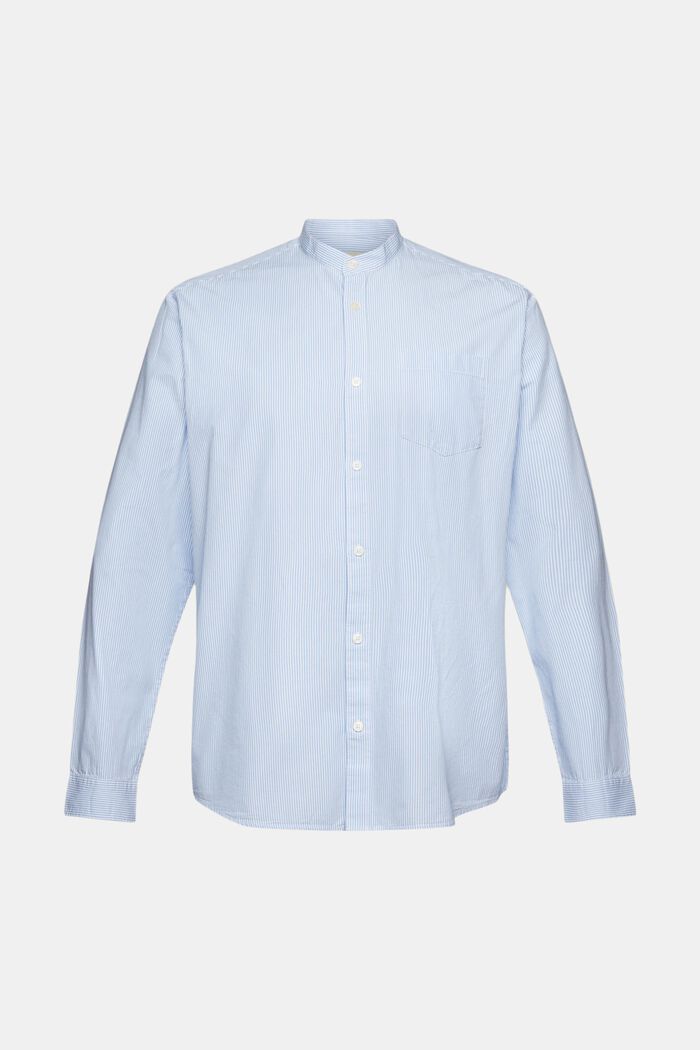 Camicia in cotone gessato con collo alla coreana, GREY BLUE, detail image number 5