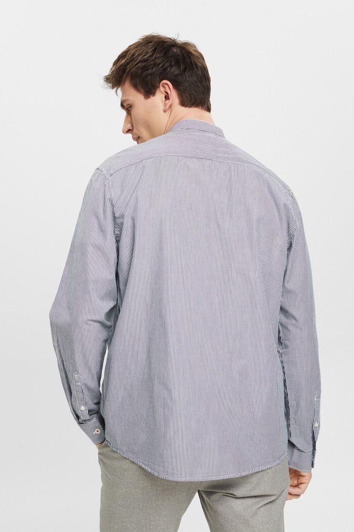 Camicia in cotone gessato con collo alla coreana, NAVY, detail image number 3