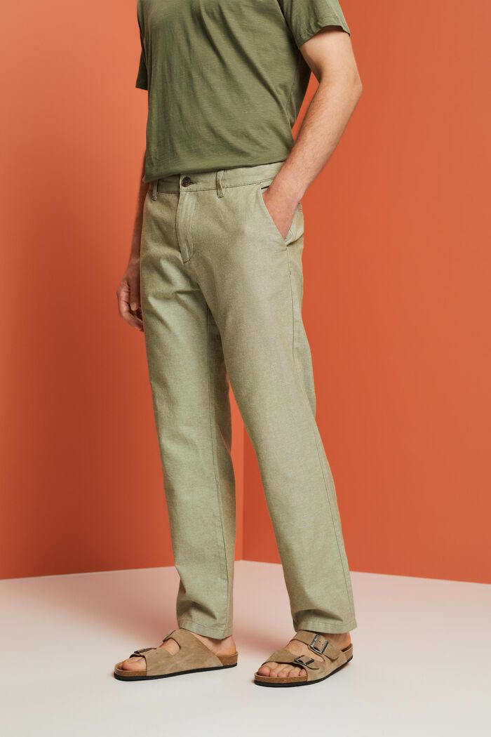 Pantaloni chino strutturati, 100% cotone, OLIVE, detail image number 0