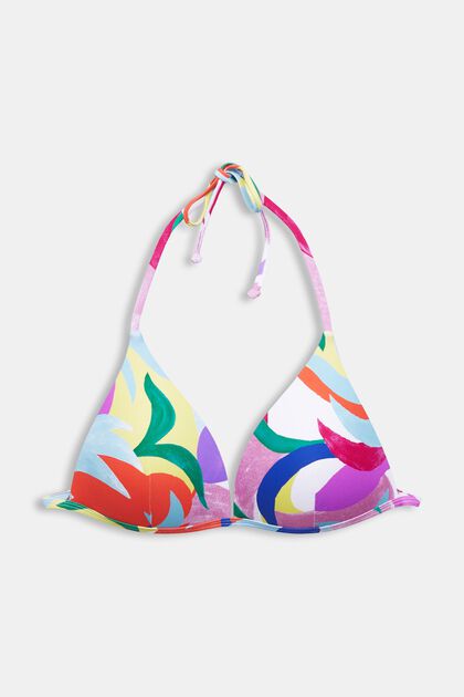 In materiale riciclato: top da bikini con motivo colorato