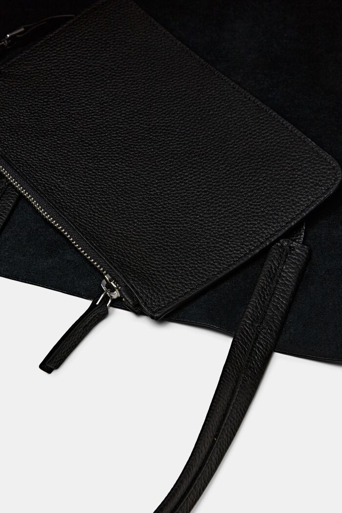 Tote bag in pelle con logo in rilievo, BLACK, detail image number 3