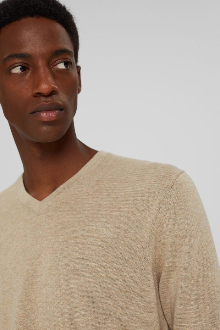 Pullover basic in 100% cotone Pima, BEIGE, detail image number 5