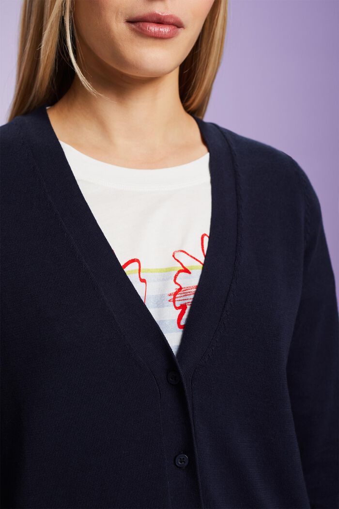 Cardigan in cotone con scollo a V, NAVY, detail image number 3