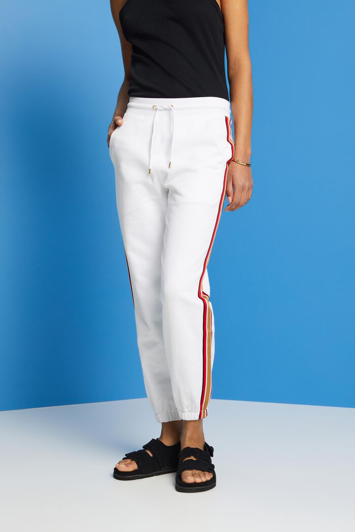 Pantaloni sportivi a righe in cotone, WHITE, detail image number 0
