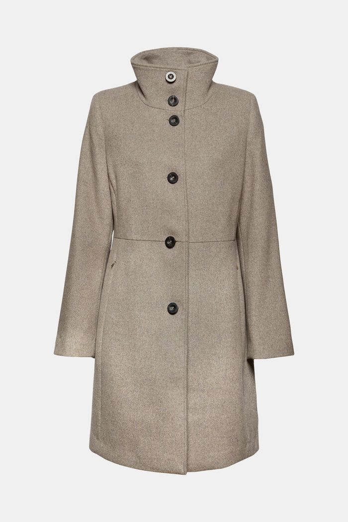In misto lana: cappotto con collo alla coreana, TAUPE, detail image number 0