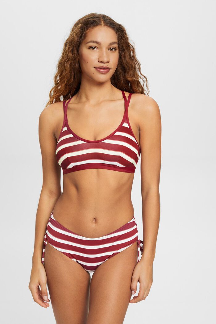 Top da bikini imbottito con righe & spalline incrociate, DARK RED, detail image number 0