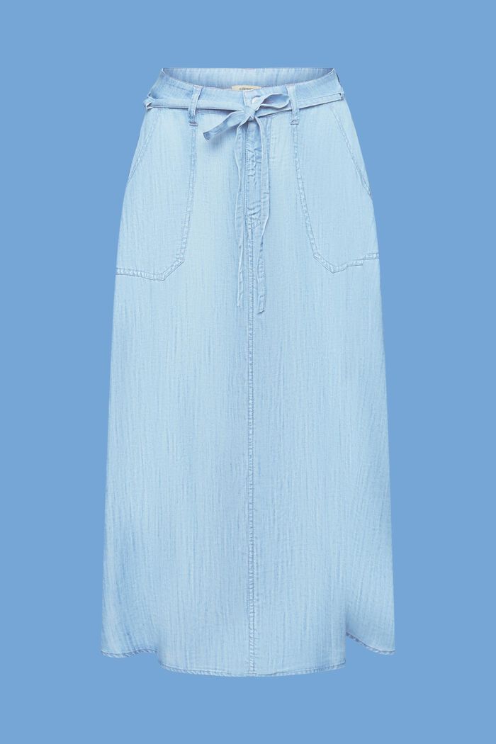 In TENCEL™: gonna midi effetto jeans, BLUE LIGHT WASHED, detail image number 7