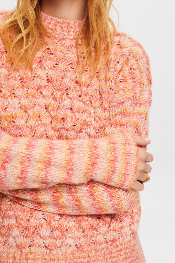 Pullover in maglia intrecciata a righe, BRIGHT ORANGE, detail image number 3