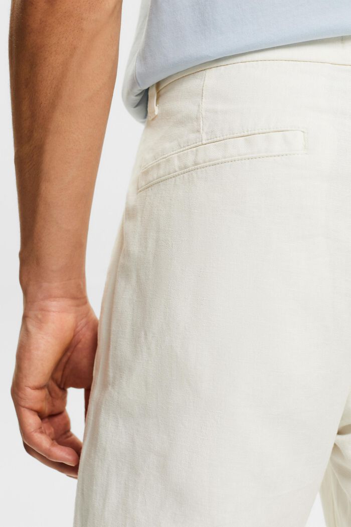 Pantaloni dritti in lino e cotone, OFF WHITE, detail image number 3