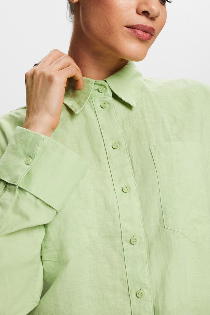 Camicia blusata in lino e cotone, LIGHT GREEN, detail image number 3
