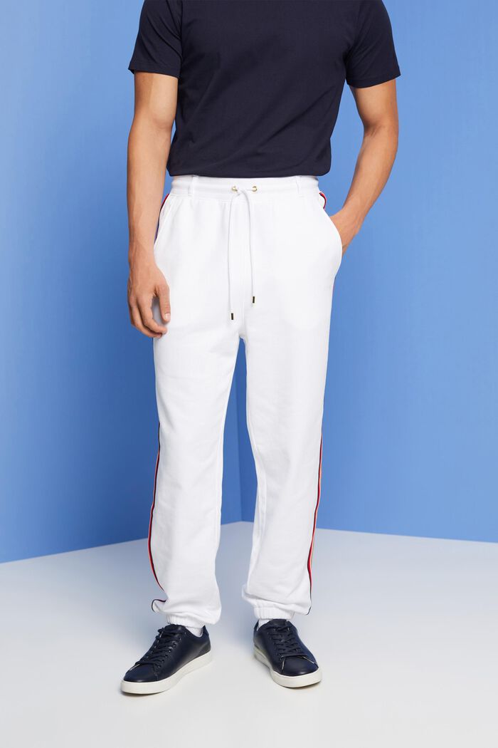 Pantaloni sportivi a righe in cotone, WHITE, detail image number 0