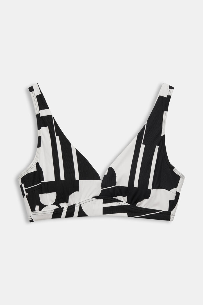 Top bikini imbottito per coppe grandi stampa retro, BLACK, detail image number 0