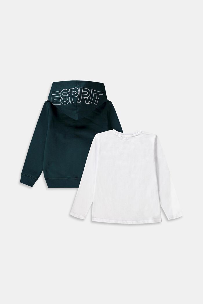 Set: maglia a maniche lunghe e giacca felpata, 100% cotone, OFFWHITE, detail image number 1