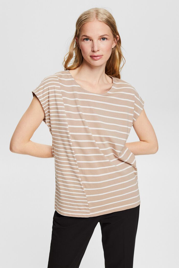 Con TENCEL™: t-shirt con motivo a righe, LIGHT TAUPE, detail image number 0