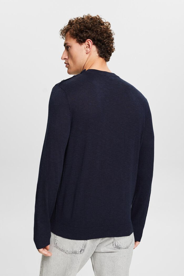 Pullover girocollo in cotone e lino, NAVY, detail image number 2