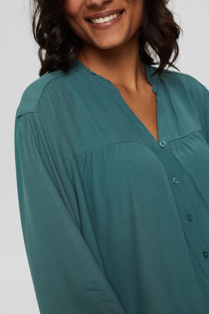 Blusa a serafino con ruches, LENZING™ ECOVERO™, TEAL BLUE, detail image number 2
