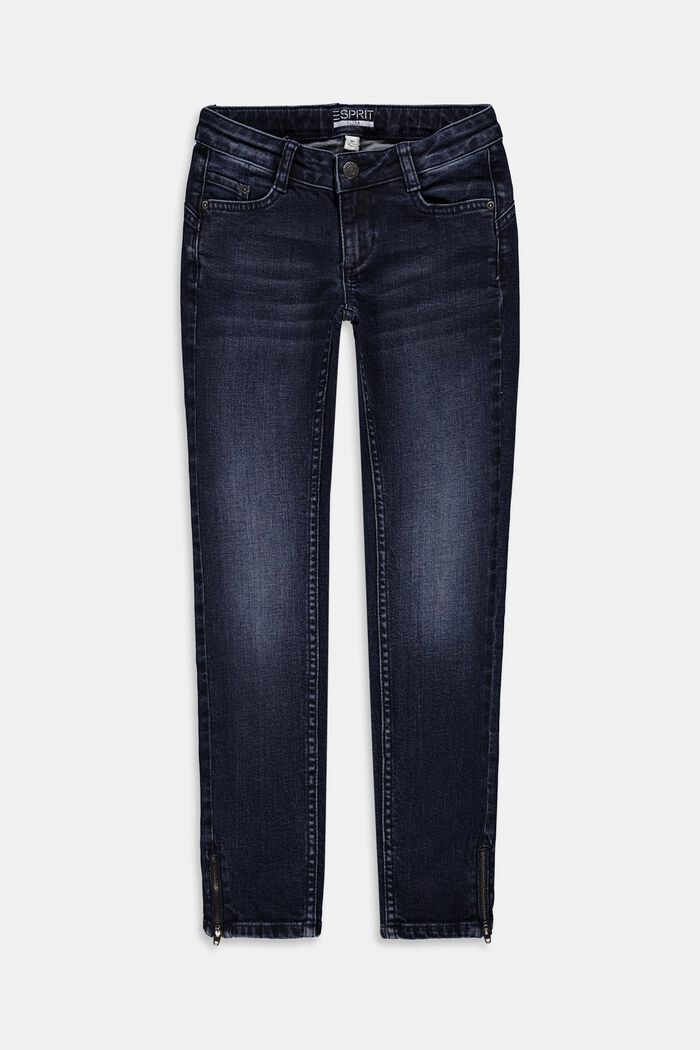Jeans elasticizzati con zip in misto cotone, BLUE DARK WASHED, detail image number 0